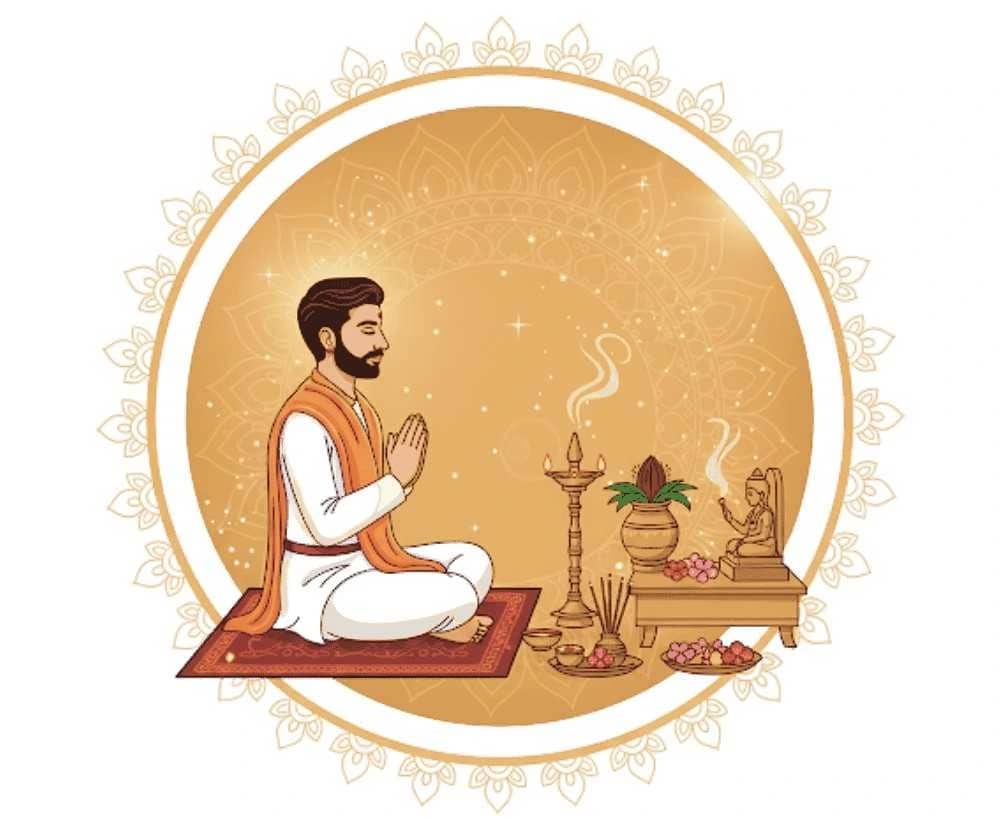 North Indian puja with kalash and lamp