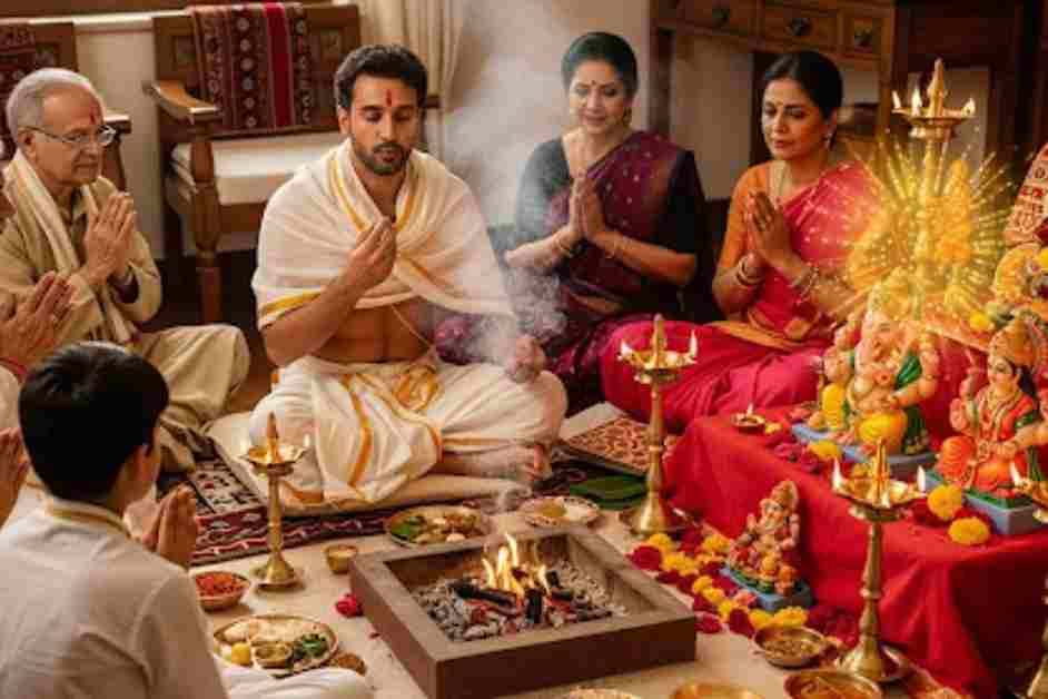 Hindi pandit performing North Indian puja rituals in Bangalore